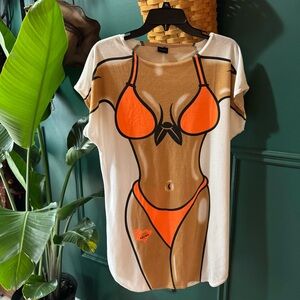 Blue Sky Vibrant Orange and Tan Swim Coverup